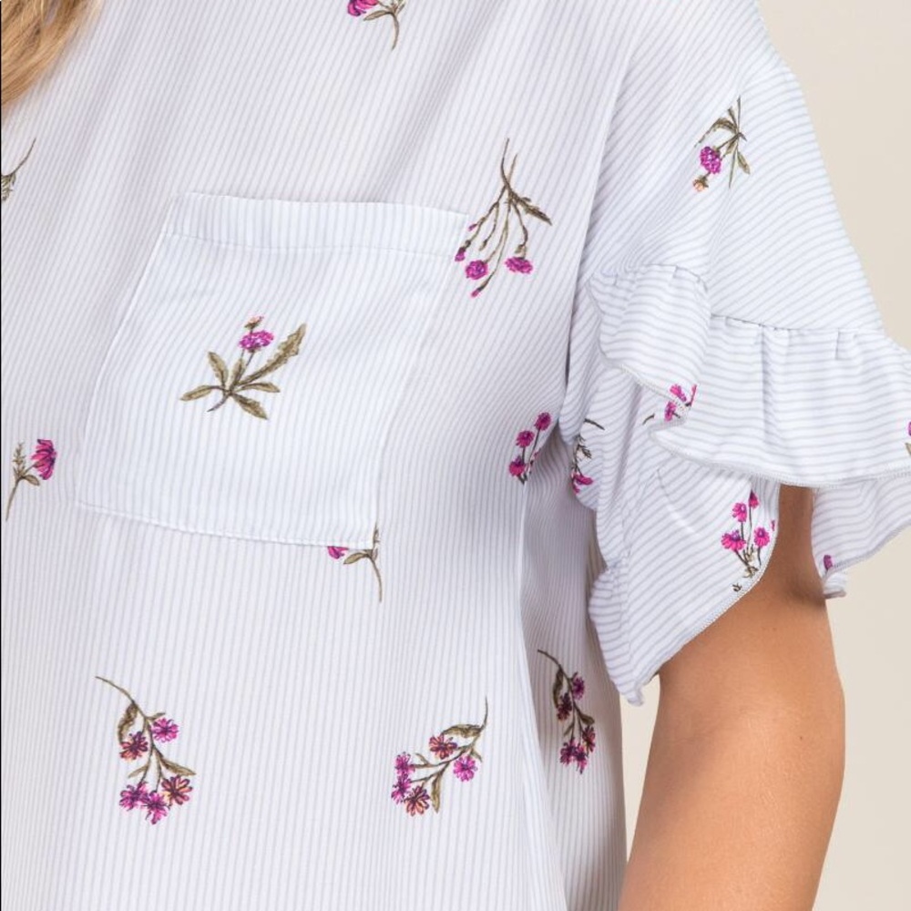 Sandy Floral Ruffle Layered Sleeve Pocket Blouse - Picture 3 of 4